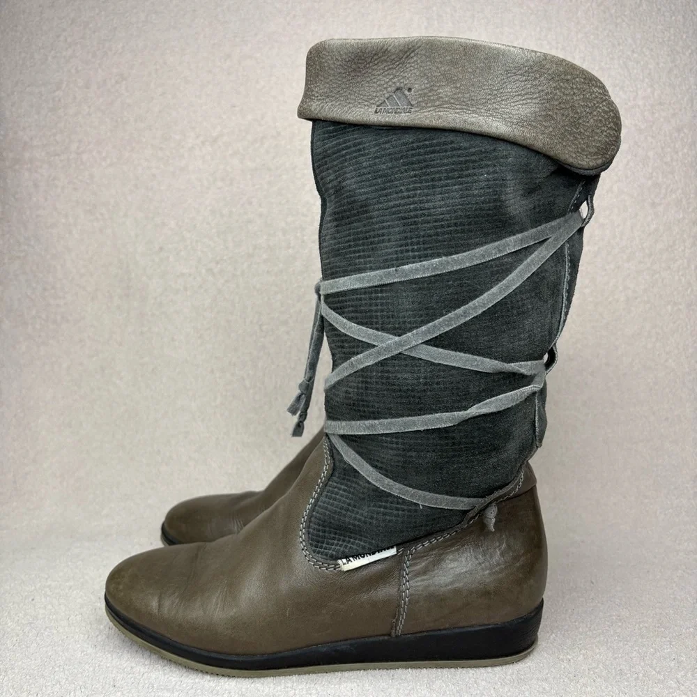 Vintage La Mondiale Leather & Corduroy Winter Boots Women’s 7 Gray/Brown Italian